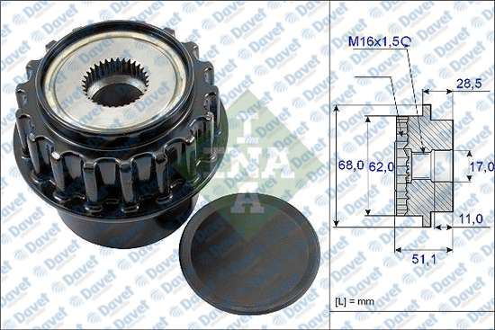 INA 535017510 Alternator Kasnagi Volvo S60 Ii 14-18 S80 Ii 10-14 V60 I 14-18 V70 Iii 07-14 Xc60 I 09-17 Xc70 Ii 07-16 Xc90 I 10-14